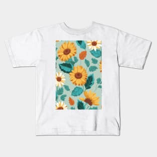 Pastel Colored Sunflowers Pattern Kids T-Shirt